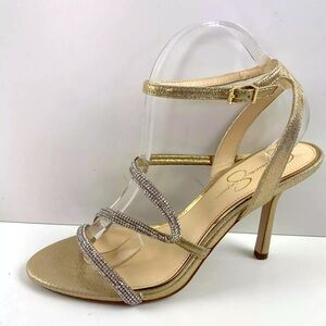 Jessica Simpson BECALEL Studded Gold Open Toe Ankle Strap High Heel Sandals
